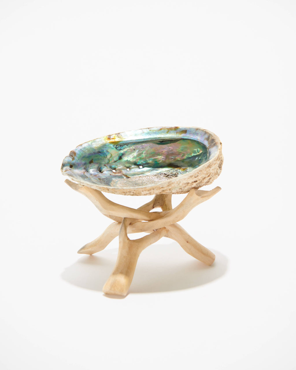 Abalone Shell & Wood Tripod Stand Natural Smudge Bowls