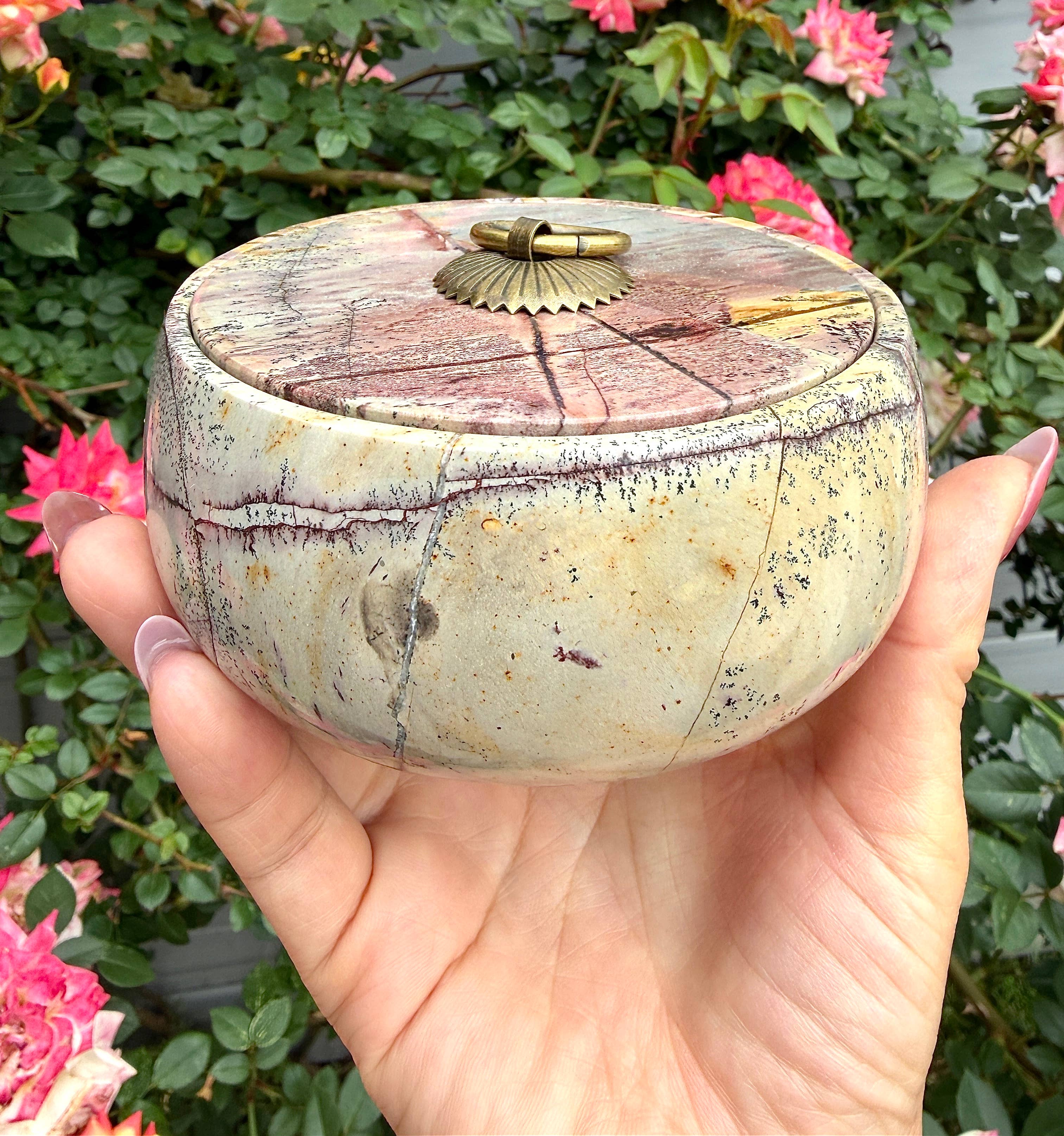 Natural Picture Jasper Bowl with Lid