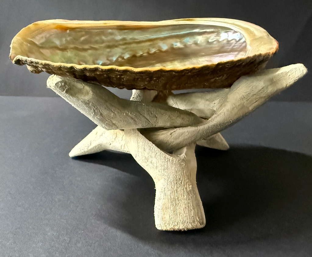 Abalone Shell & Wood Tripod Stand Natural Smudge Bowls