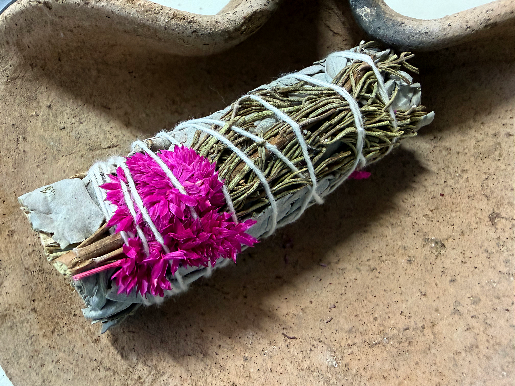 Pink Celosia Flower + White Sage + Rosemary Smudge Wand (each)