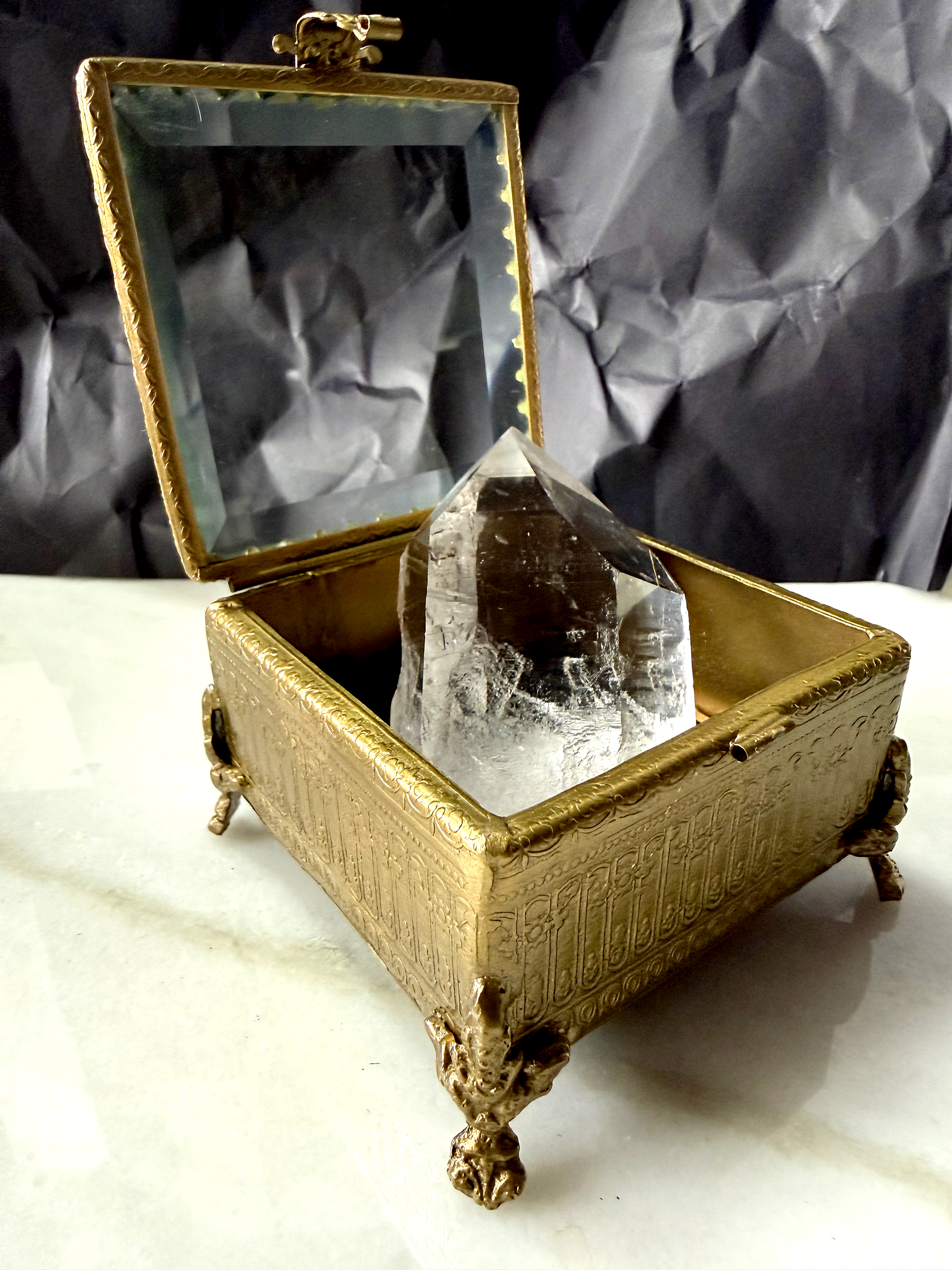 Rectangle Beveled Glass and Brass Keepsake Box