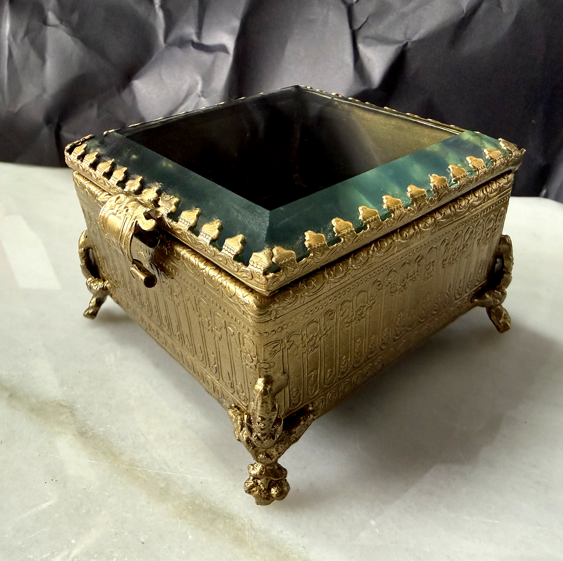 Rectangle Beveled Glass and Brass Keepsake Box
