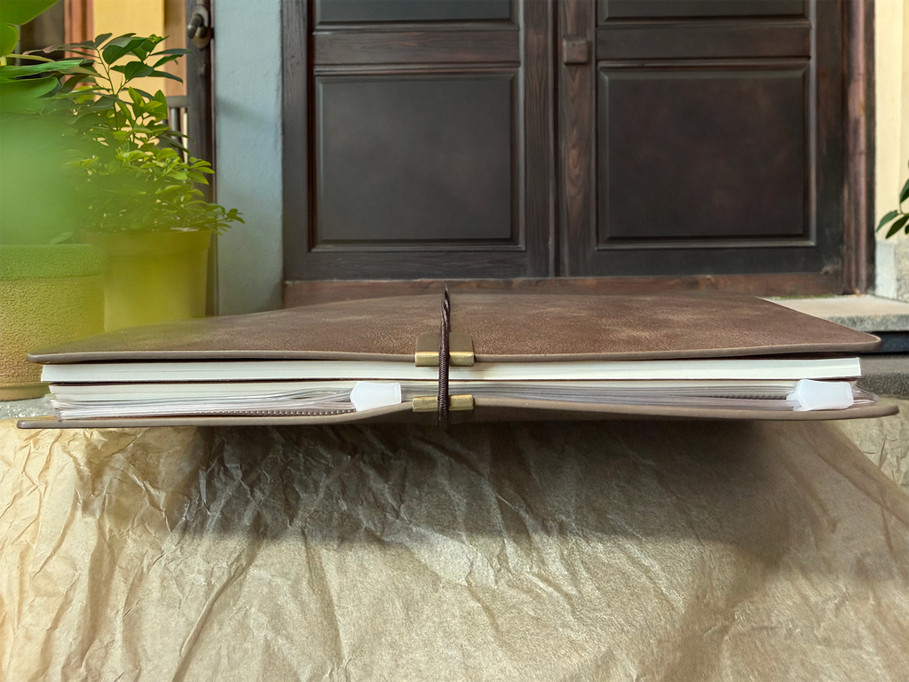 Brown Vegan Leather Notebook with pouches