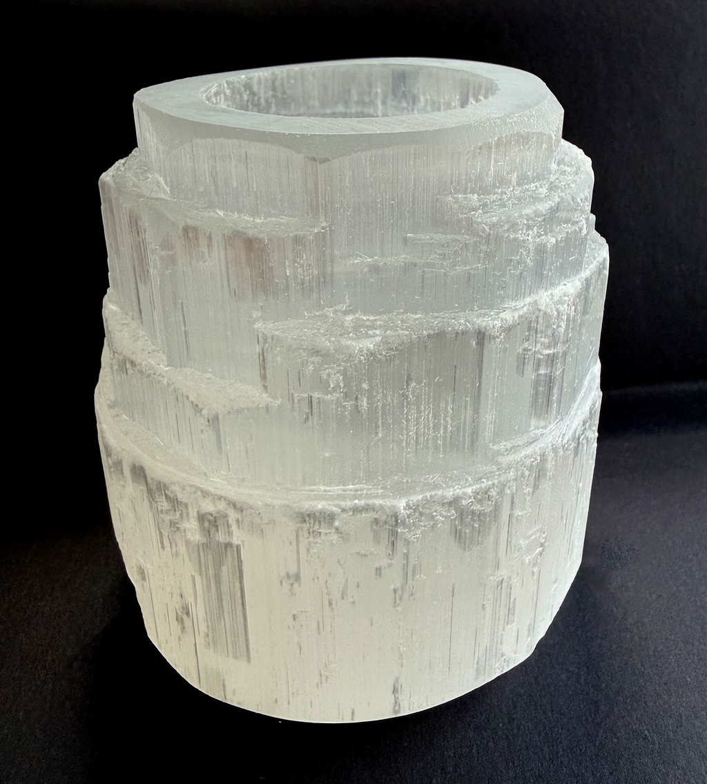 Selenite Tower Tea Light Holder from Morocco