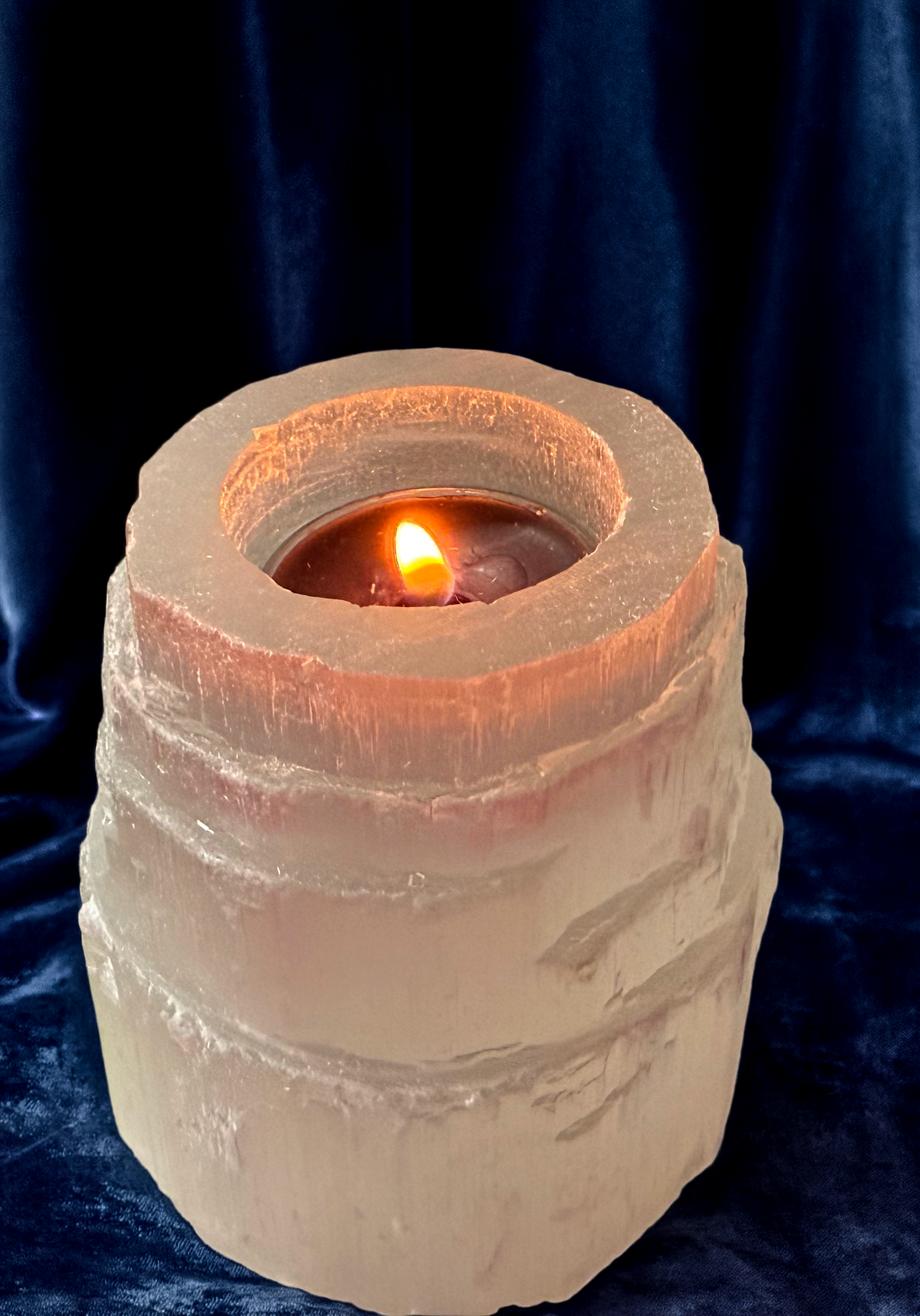 Selenite Tower Tea Light Holder from Morocco
