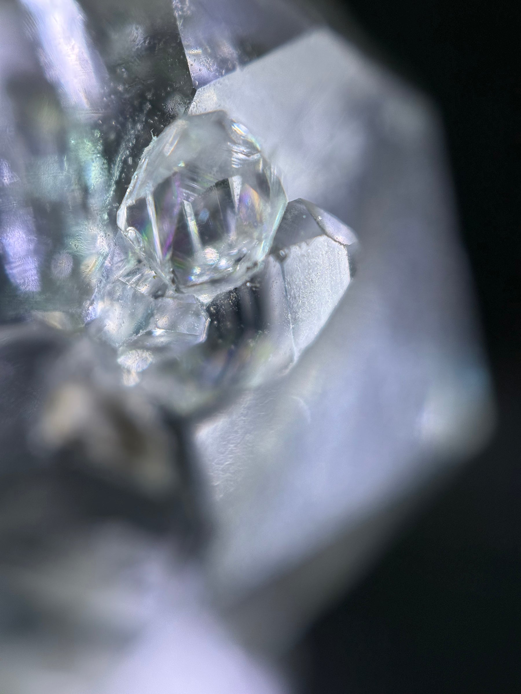 A collection of 5 Petite Herkimer Diamonds (Quartz) from Fonda, NY in  Suspension Frame