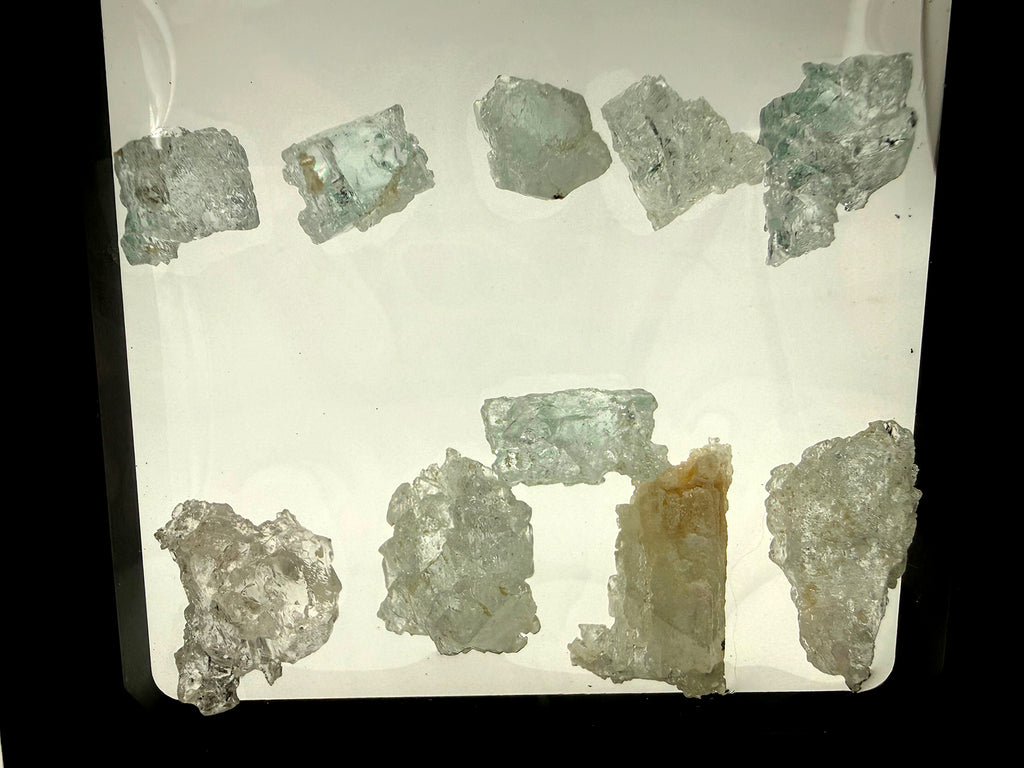 Aquamarine, Etched, From Brazil 36g, Ten pieces in Plastic Window Membrane Frame