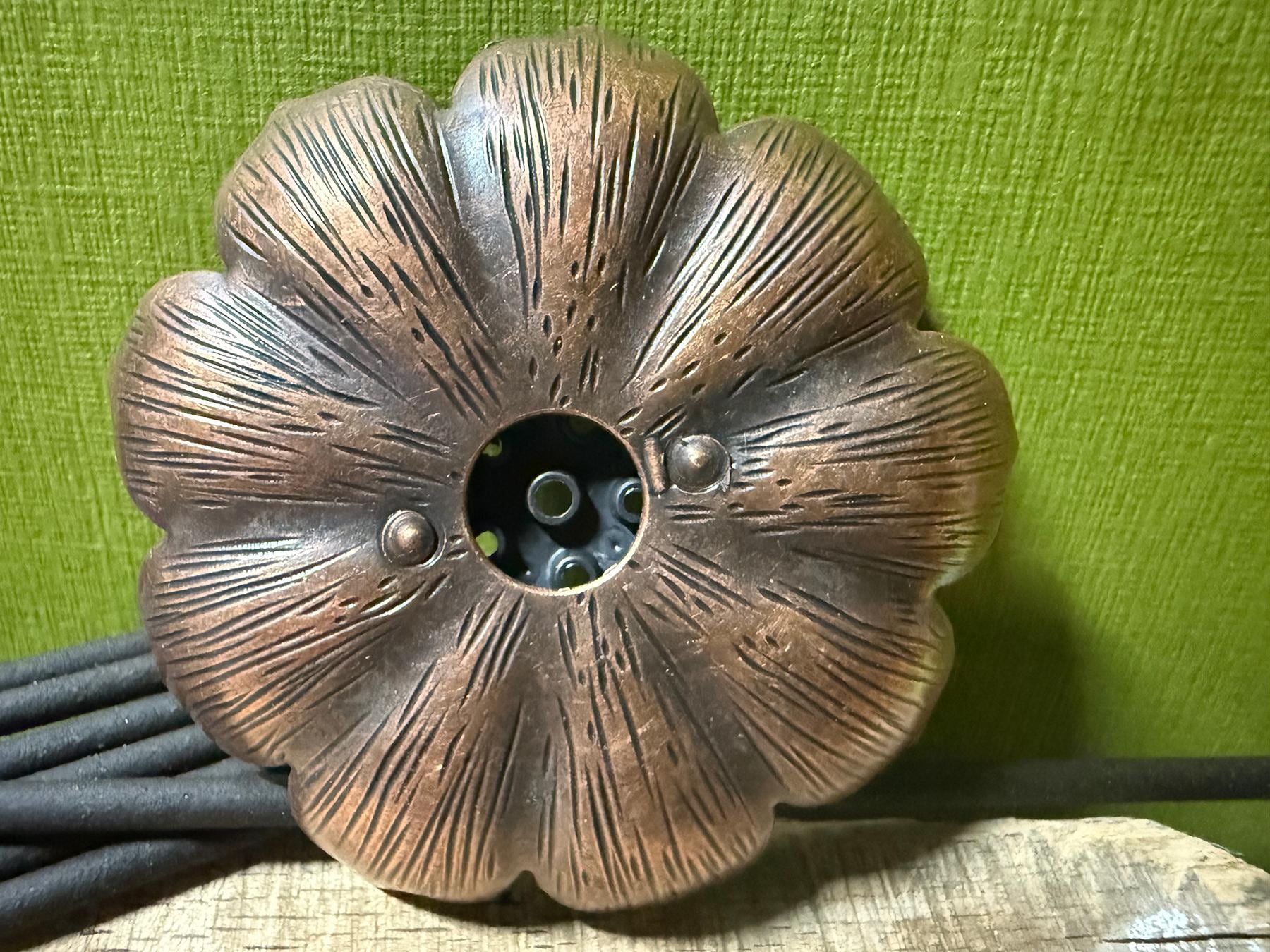 Small Copper Lotus Incense Stick Holder with Lemon Scented Black Incense Sticks